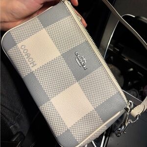 Coach Checkered Wristlet in blue and Cream